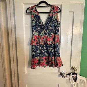 BCBG Max Azria CARON Floral Burnout Print Peplum Dress size 4
